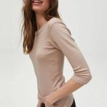 Michael Stars 💕💕 Dora 3/4 Sleeve Shine Tee Crew Neck Gild One Size NWOT Photo 1