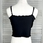 Derek Heart Cropped Lettuce Edge Cami Top Stretchy Ribbed Black-Large Photo 2