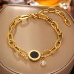 Stainless Steel Waterproof Non-Fading Roman Numeral Rhinestone Bracelet Photo 3