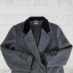 Vintage 80s Dark Gray Double Breasted Wool Cashmere Velvet Collar Coat Size 14 Photo 2