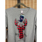 Simply Southern Women's "Hey Deer" Gray Long Sleeve Cropped Tee Photo 1