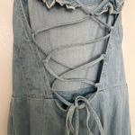 Lovers + Friends  Denim Jumpsuit Blue Cotton Ruffle Lace Up Back Wide Leg XS Photo 11