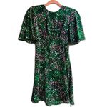 Topshop flutter sleeve bias cut mini dress in green & pink leopard print size 2 Photo 2