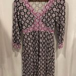 Vintage Y2K Soft flowy washed geometric vneck 3/4 sleeve midi dress purple black Size M Photo 0