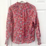 Boden Red Smocked Cuff Printed Split Neck Top Radish Oriental Paradise T0914 12 Photo 10