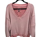 American Eagle Pink Waffle Knit V Neck Top Medium Oversized Seriously Lived In Photo 2