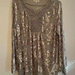 Indigo Soul Velvet Burnout Tunic Top Taupe Embellished Boho Holiday Festival Photo 0