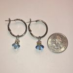 Silver Tone Dangling Blue Glass Beaded Boho Hoop Pierced Earrings Photo 1