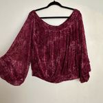 Free People  Ginger Berry Top Maroon Velvet Burnout Off Shoulder Bell Sleeve Photo 2