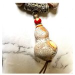 Brown green and red long ceramic beaded tribal pendant necklace on cord Photo 9