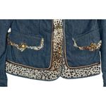 Pamela McCoy Animal Print Trim Embellished Bling Button Blue Denim Jean Jacket M Size M Photo 4