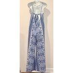 Olivaceous Sleeveless Open Back Wide Leg Jumpsuit in Blue & White Size M EUC!! Photo 2