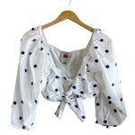 Farm Rio White Floral Embroidered Crop Top Blouse Cotton Puff Sleeve Medium EUC Photo 8