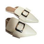 Linea Paolo White Pointed Toe Gold Tortoise Buckle Slip On Flat Mules Size 9.5 Photo 2