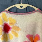 Gold & Silver: Pink & Green Crew Neck Floral Design Sweater Photo 10