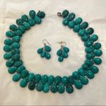 LUC Turquoise Hand Knotted Bidirectional Sterling Silver Necklace and Earrings Green Photo 0