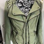 Fashion SX Womens Rivet Canvas Jacket Zipper Moto Biker Denim Coat Green S 80s Photo 0