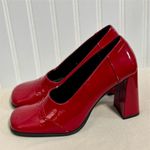 Gloria Vanderbilt  Women's 5.5 Red Patent Square Toe Pumps Chunky Block Heel Y2K Photo 2