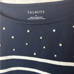 Talbots NWOT  Stripe W/ Pearl Embellishment 3/4 Sleeve Navy & White Cotton Size M Photo 2