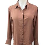 Abercrombie & Fitch Brown Tan Silk Satin Button Up Boyfriend Shirt Blouse Top XS Photo 0