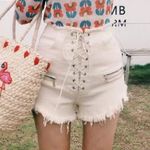 White Denim Lace Up Shorts Photo 0
