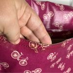 Fossil coated canvas messenger bag pink bicycle print leather trim Photo 6