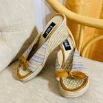L.E.I  vintage y2k slide on woven pastel colors front bow tie wedges sandals shoes Photo 0