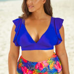 Blue Ruffle Top High Waisted Floral Bottoms 2 Piece Bikini Swimsuit Bathing Suit Size XXL Photo 0