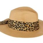 Nine West  Wide Leopard Print Tie-Trim Packable Panama Hat, New w/Tag Retail $38 Photo 1