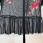 Sheer Black Mesh Peplum Top Red Rose Embroidery Roses Fairygoth Whimsigoth Small Photo 3