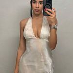 ZARA  maxi dress formal gown pearl satin effect halter evening wedding bodycon Photo 8