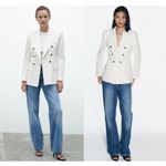 ZARA Women's Tailored England Button Double Breasted Blazer Jacket White Fall Photo 3