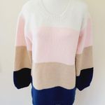 Fever colorblock striped balloon sleeve crewneck sweater size large Photo 0