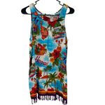 Vintage Beach Cabana Hawaiian Rayon Fringed Sleeveless Coverup Mini Dress Small Orange Photo 7