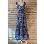 Free People Kikas Blue And White Floral Tie Shoulder Maxi Dress Size Medium Photo 14