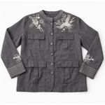 Johnny Was  Women's Oleander Gray Embroidered Crane Linen Utility Jacket Safari M Photo 1