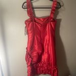 Adrianna Papell Red Satin Ruffle Dress ruched NWT $190 Size 8 Photo 4
