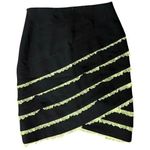 Vintage 90s Black Green Ribbon Ruffle Stripe Wool Pencil Knee Length Skirt sz 6 Photo 0