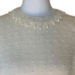 Valerie Stevens  Vintage Sweater Cream Wool Pearl Beaded Fringe Neckline Small Photo 3