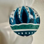 Blue white and green hand painted round post earrings Photo 3