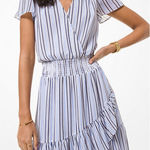 Michael Kors  White and Blue Asymmetrical Tiered Midi Dress Photo 0
