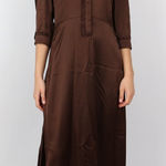 Jigsaw Silk Satin Ruffle Shirt Brown Midi Dress Size 4 Photo 0