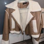 Noize Viveca Cropped Length Vegan Leather Coat Tan Photo 3