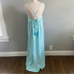 Peach‎ Maxi Dress Size Medium Pockets Spaghetti Strap Tassels Green Photo 3