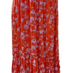 Free People Printed Maxi Skirt Orange and blue Floral Smocked Waist Photo 0