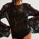 Free People NEW Black Lace Flare Sleeve Bodysuit Better With Time Medium Goth Photo 0