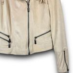 JouJou Faux Suede Western Fringe Moto Jacket Zippers Lined Cream Ivory Medium Photo 2