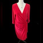 Nina Leonard Red NWT Lemmi for  Poly/Spandex Size Lrg Wrap Dress Gold Bel… Photo 2