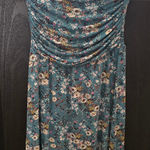 SO  Blue Floral Print Ruched Strapless Dress Size Small Photo 0