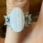 Natural Rainbow Moonstone London Blue Topaz Sterling Silver Ring Size 6.75 Photo 0